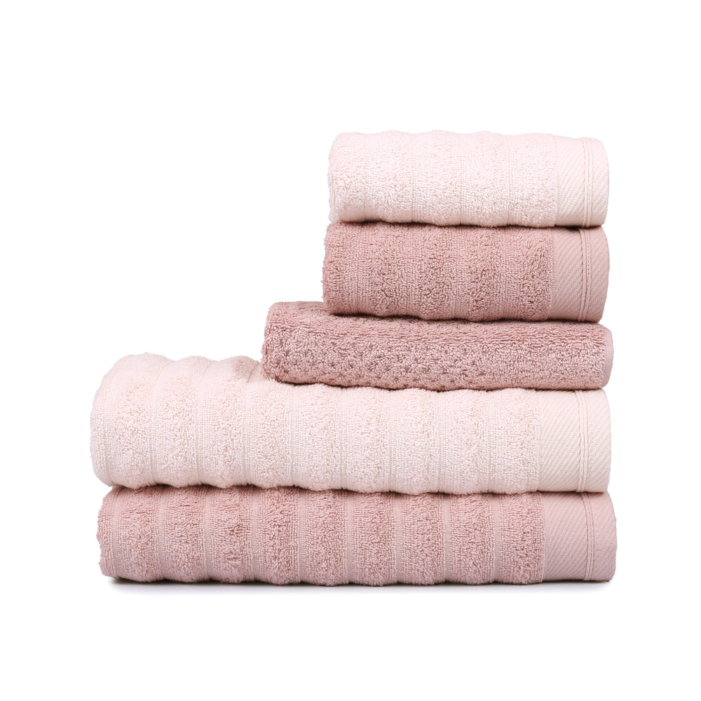 Jogo Toalhas Aura Rosa e Bege 5 Pecas