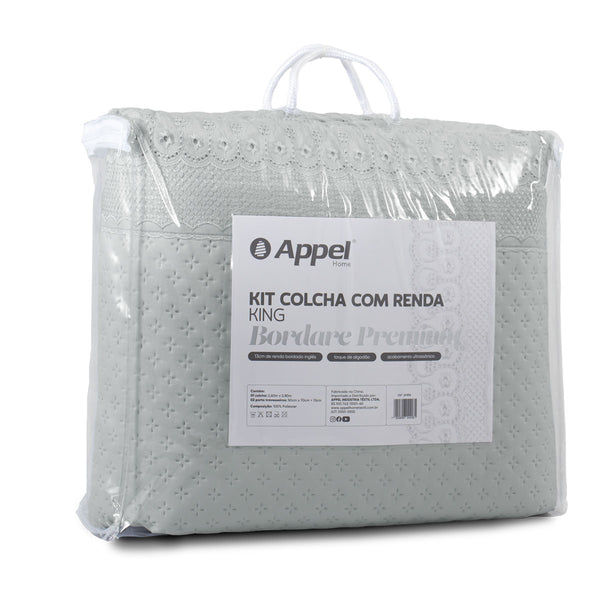 Kit Colcha Bordare Premium Cinza
