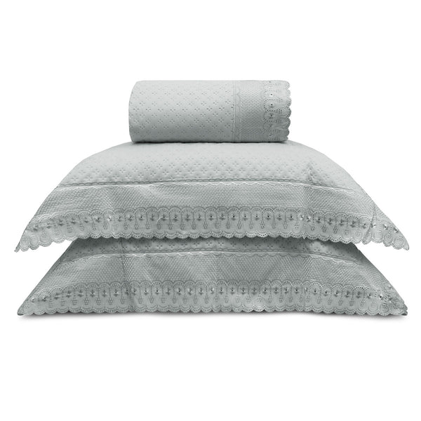 Kit Colcha Bordare Premium Cinza